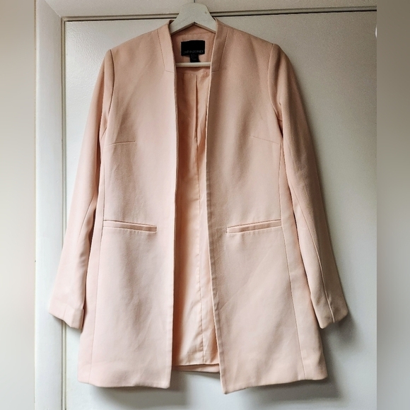 CYNTHIA ROWLEY Longline Open Front Classic Blazer Jacket In Blush Pink Size XS - Picture 1 of 14